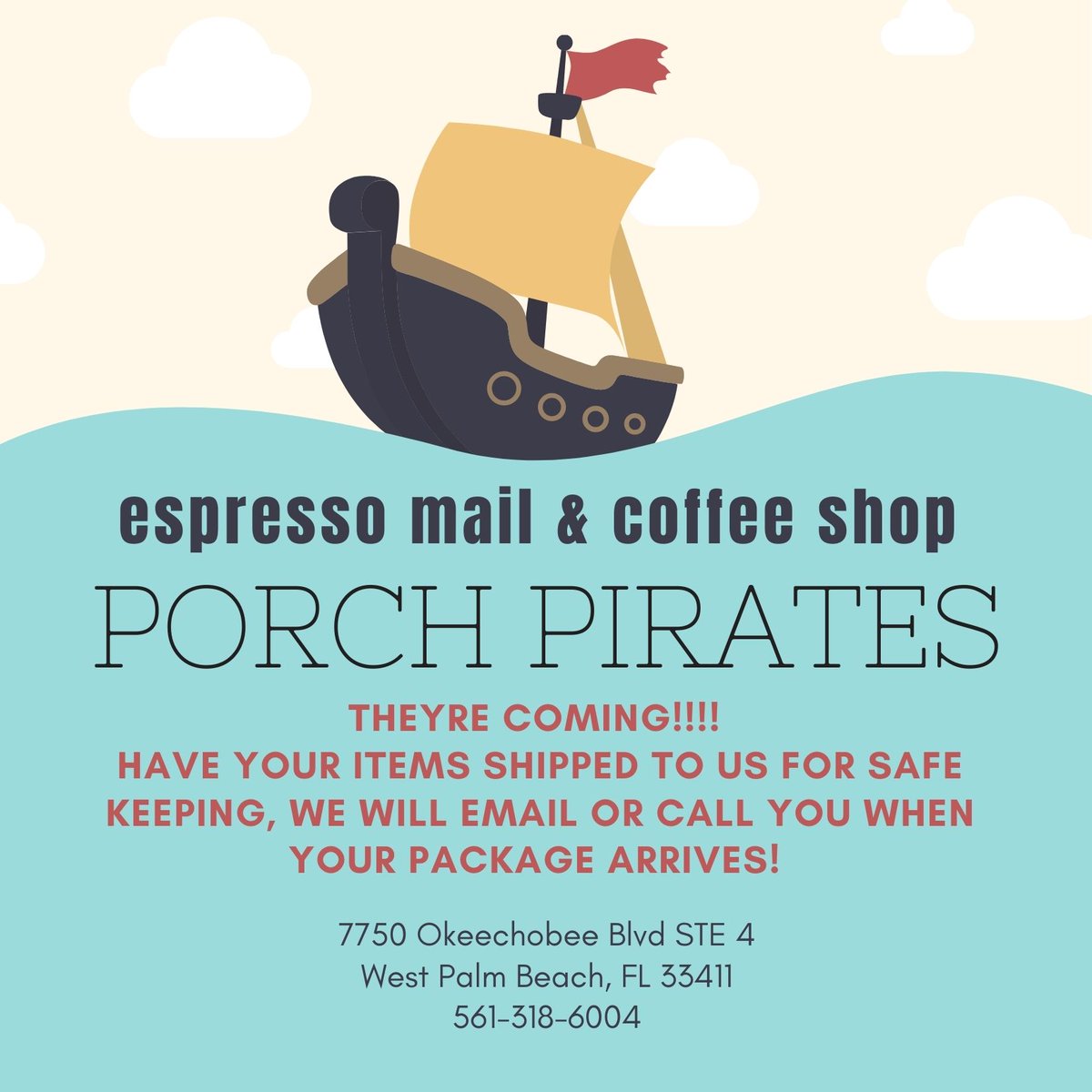 It's that time of year! Porch pirates are on the way. The best way to avoid them is to have us receive your packages for you. #westpalmbeach #ilovewpb #packages #porchpirates