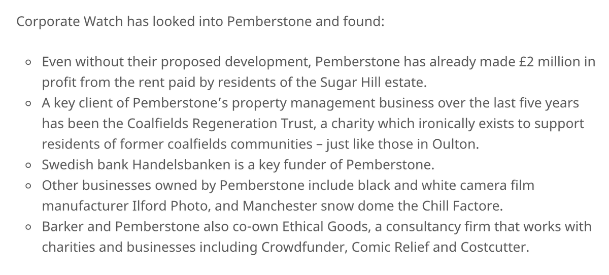 Interesting stuff from @CorpWatchUK who did some research on Pemberstone, the landlord that owns Sugar Hill Close and Wordsworth drive and is evicting a whole community from their forever homes. #SaveourhomesLS26