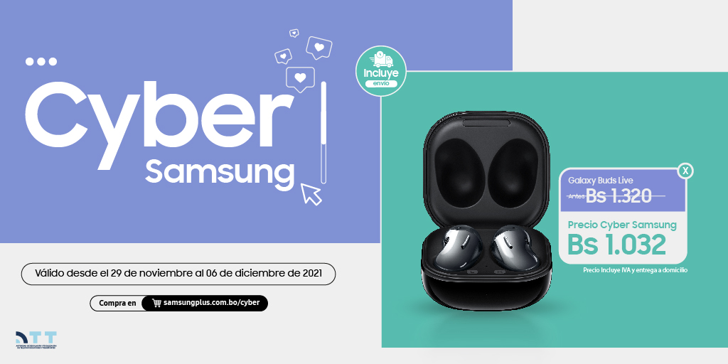 Samsung_Bolivia's tweet photo. Galaxy Buds Live por solo Bs 1032. ¡No dejes pasar esta rebaja! Válido nada más para compras online. Bases legales en https://t.co/9lvRF5q1cM
#CyberSamsung #SamsungBolivia https://t.co/vTnBc49IyO