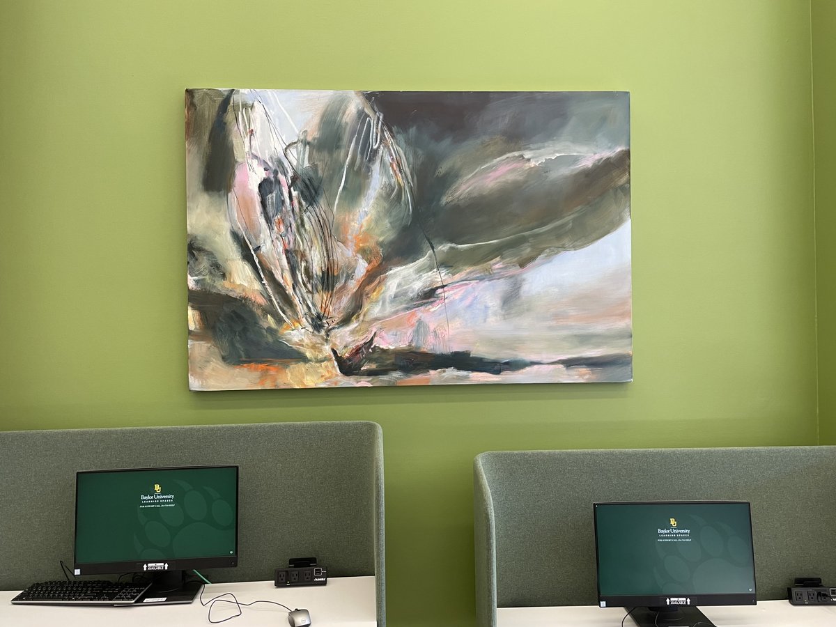 Painting Prof <a href="/rusiloskiwinter/">Winter Rusiloski</a> recently donated 2 paintings to the <a href="/BaylorLibraries/">Baylor Libraries</a> new student study space in Moody Library.

Students have access to unique seating &amp; now these large works that are amazing in the space.

Stop by and take a look!

<a href="/BaylorOVPR/">Baylor OVPR</a> <a href="/baylor/">Baylor University</a>