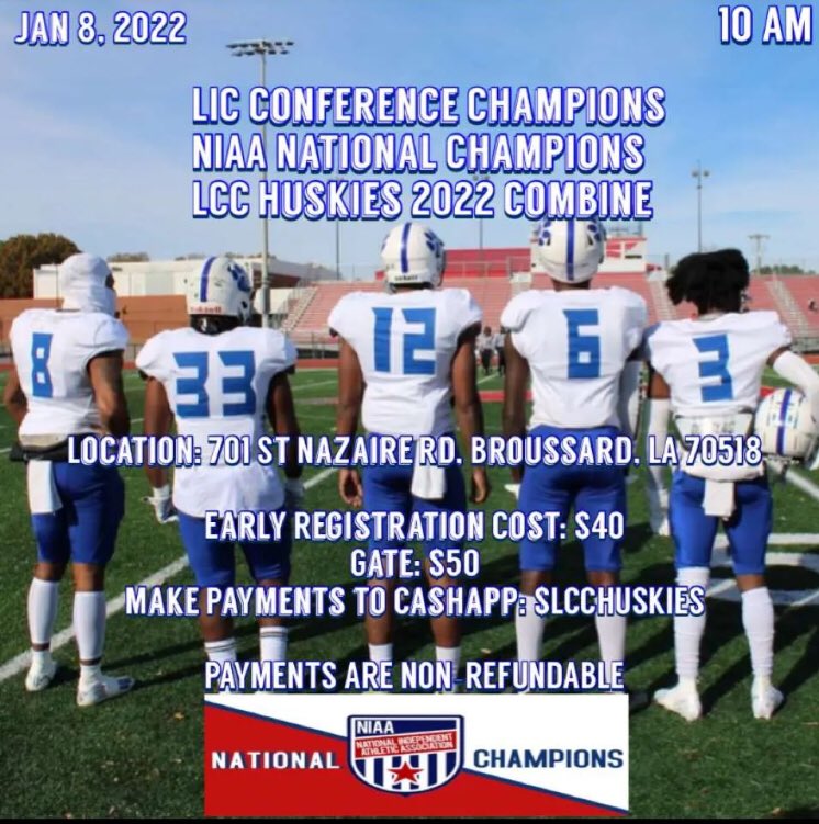 ITZJkeller11's tweet photo. Unsigned? No Offers? Jan. 8, 2022 in Broussard, LA is your chance to put your talent on display in front of the coaching staff of the defending National Champion LCC Huskies. Contact @CoachNotto, @LockMta , or @_CoachLou_ . Go EARN your offer. https://t.co/dqEODuY7CB