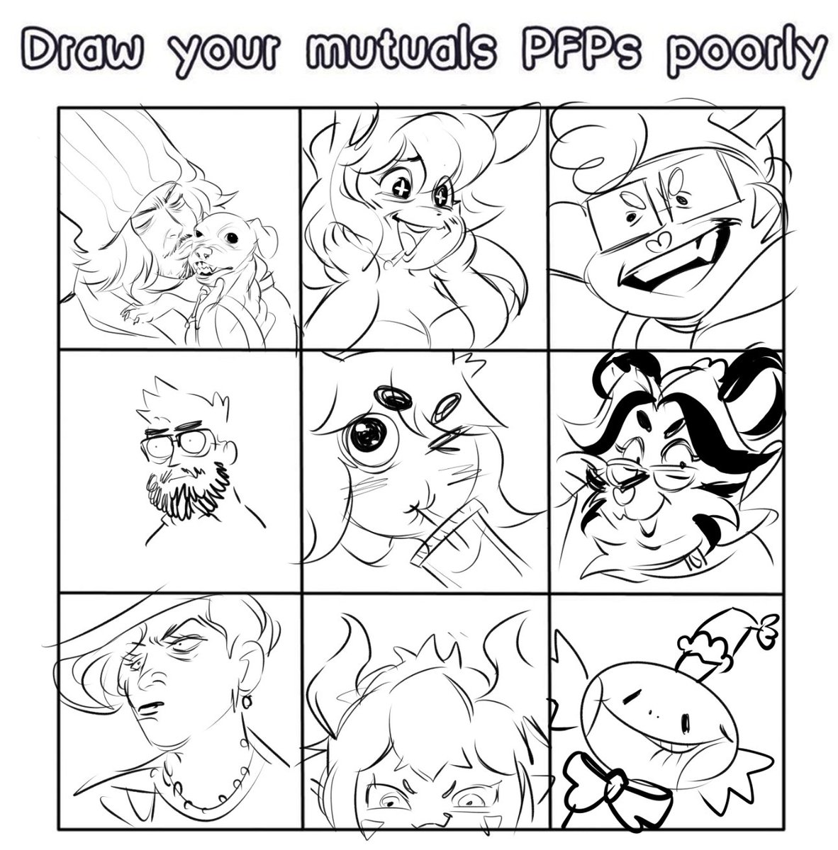 I know most ppl do quick colours for this, but I wanted them to keep looking especially shitty ❤️, each was done at the speed of light LMAO. In order: @TaiCheesy @bunsoir @Komoroshi @LumberZach07 @Hazelmocha @IB_xMichiyo @cainhurts @xenvitaVT @eisorus 