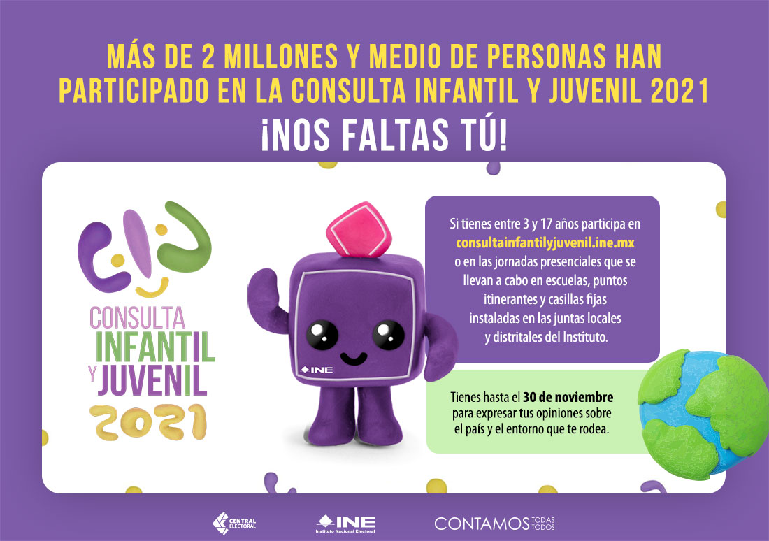 INEMexico's tweet photo. ¿Ya participaste en la Consulta Infantil y Juvenil 2021?

Tienes hasta mañana, 30/NOV, para expresar tus opiniones sobre el país y el entorno que te rodea. 🗨️👧🏾🧒🏻💬👦🏾 #MoldeaTuFuturo #CIJ2021

¡Opina! https://t.co/kkXxEsN3mn https://t.co/Ag9cTaAkE4