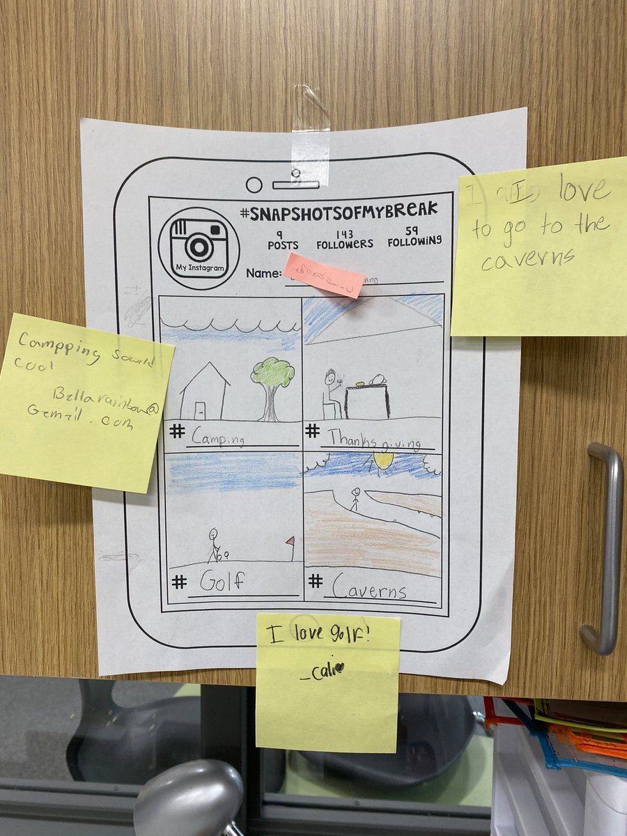 Newman_5th's tweet photo. Kids did a snapshot of their break, then left “comments” on someone else’s page. Everyone had fun seeing what our class did! #NTtrailblazers https://t.co/rcgI35eucA