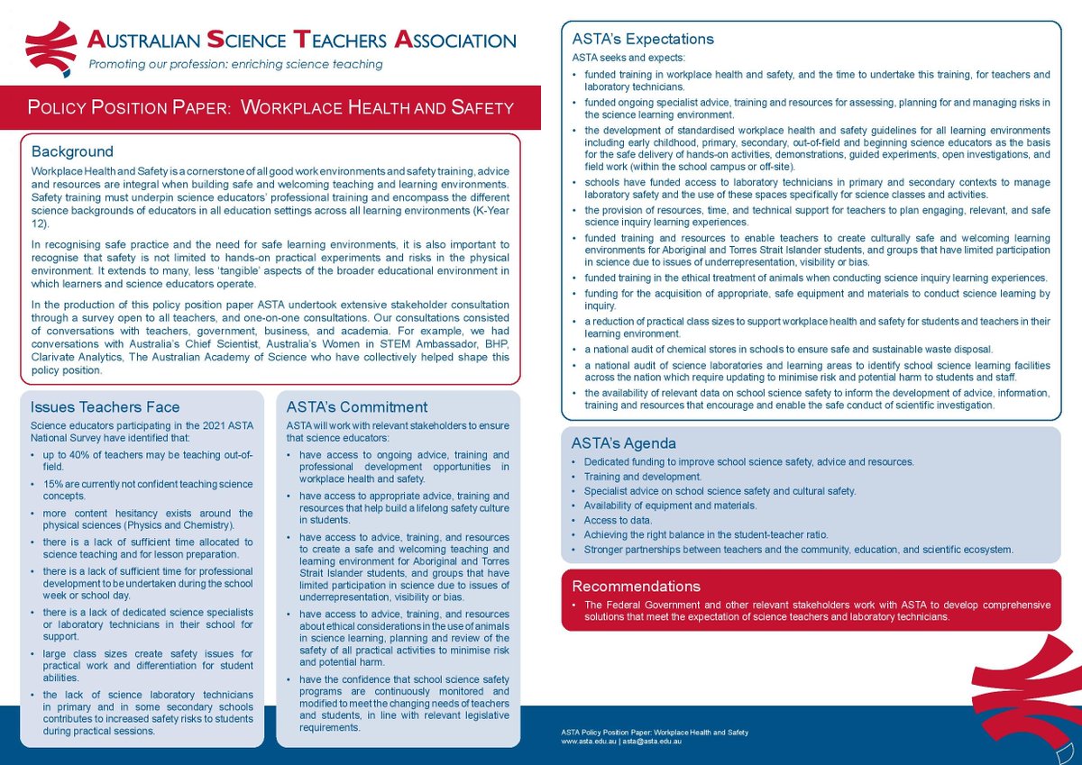 Have you checked out our latest policy position papers? Please have a read and share them with your networks. We're advocating for positive changes and these papers outline what you've asked for as school science educators 👉 bit.ly/3kuEqUs