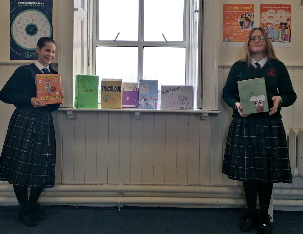 News_St_Marys_B's tweet photo. The Cereal Box Challenge

The Transition Year Mini Companies are studying innovative ways of marketing, advertising and best design.

They have been adapting and turning cereal boxes into advertising mechanisms and doing a great job at that @LEOFingal @fingalsea @studententrepr1 https://t.co/MMhvxEEBEY