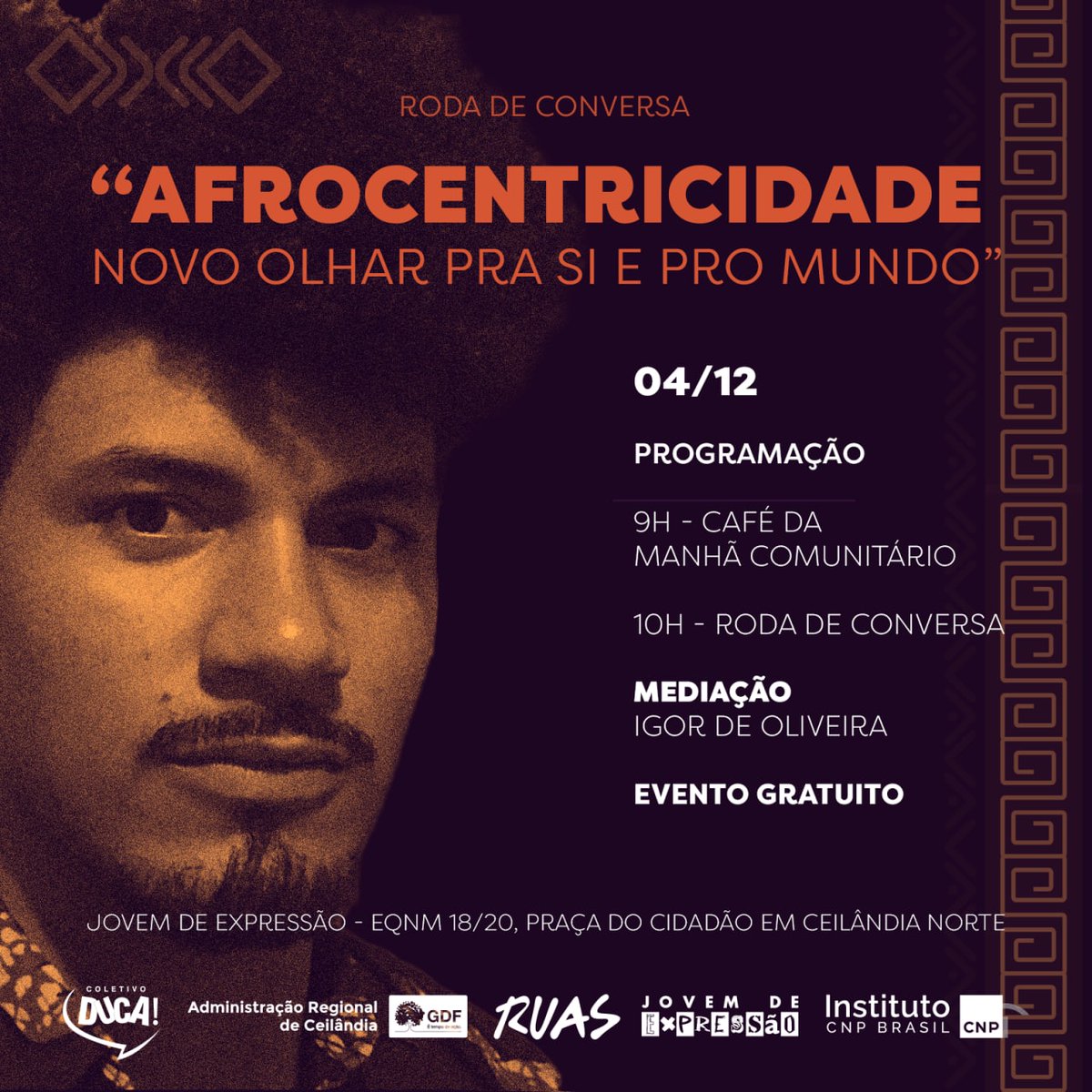 RayaneRuas's tweet image. Vamos colocar pessoas pretas no centro da História. ✨

A partir daí, buscaremos o pensamento e a prática necessária para atingirmos uma libertação concreta.☕️❤️🖤💚
 às 9h no Jovem de Expressão - EQNM 18/20, Praça do Cidadão em Ceilândia norte.
 #ojexfica #afrocentricidade