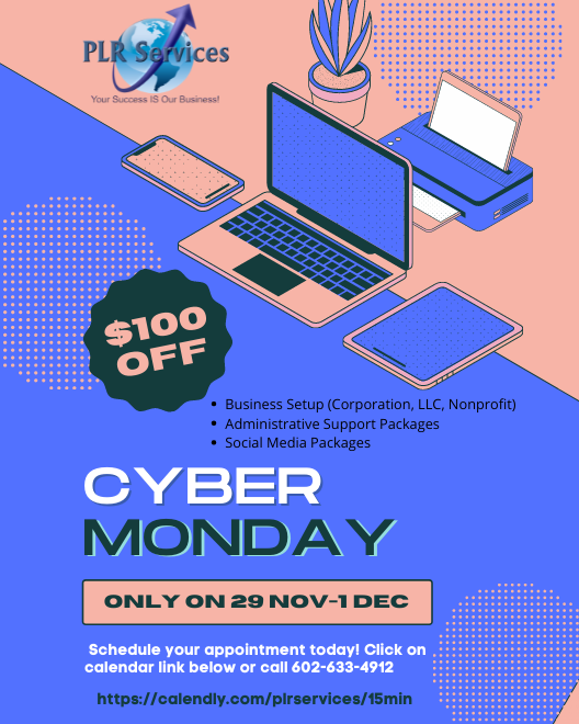 PLRservices's tweet image. Its Cyber Monday and I have an offer for you.  Looking to start a business or nonprofit, let us help you.  Trusted by many to help get their business off on a good start.  Schedule your call today.  Offer good until Midnight -Dec 1, 2021
calendly.com/plrservices/15…