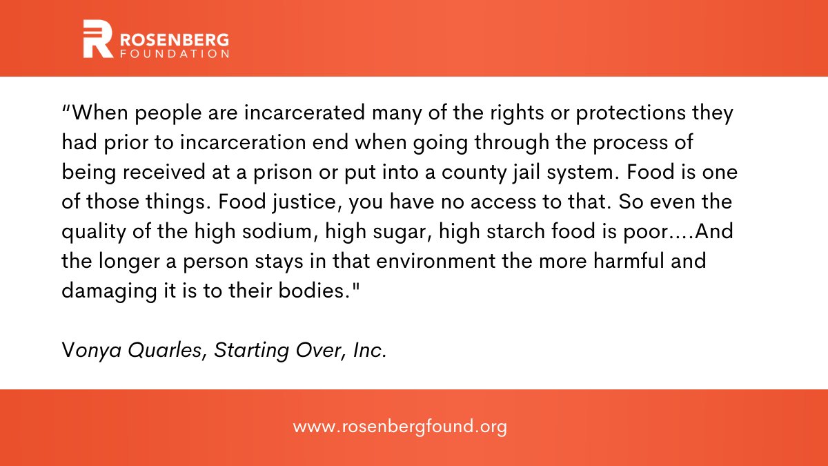 RosenbergFound's tweet photo. Watch this panel discussion hosted by @AspenCjri with our #LeadingEdgeFund Fellow Vonya Quarles of @SOI__CA that examines the devastating impact the #CJsystem has across multiple sectors of our society including food justice and public health. https://t.co/IrUsHcAdfO https://t.co/y4LveDHzrn