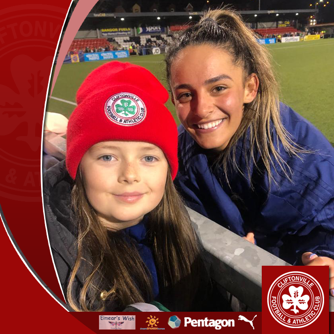 cliftonvillefc's tweet photo. ☘️ A lovely moment after Northern Ireland Women's defeat of North Macedonia in last night's World Cup qualifier at Seaview as Louise McDaniel hands her shirt over to Cliftonville Under-11s star Lily Bell. https://t.co/KKPEJZs0dN