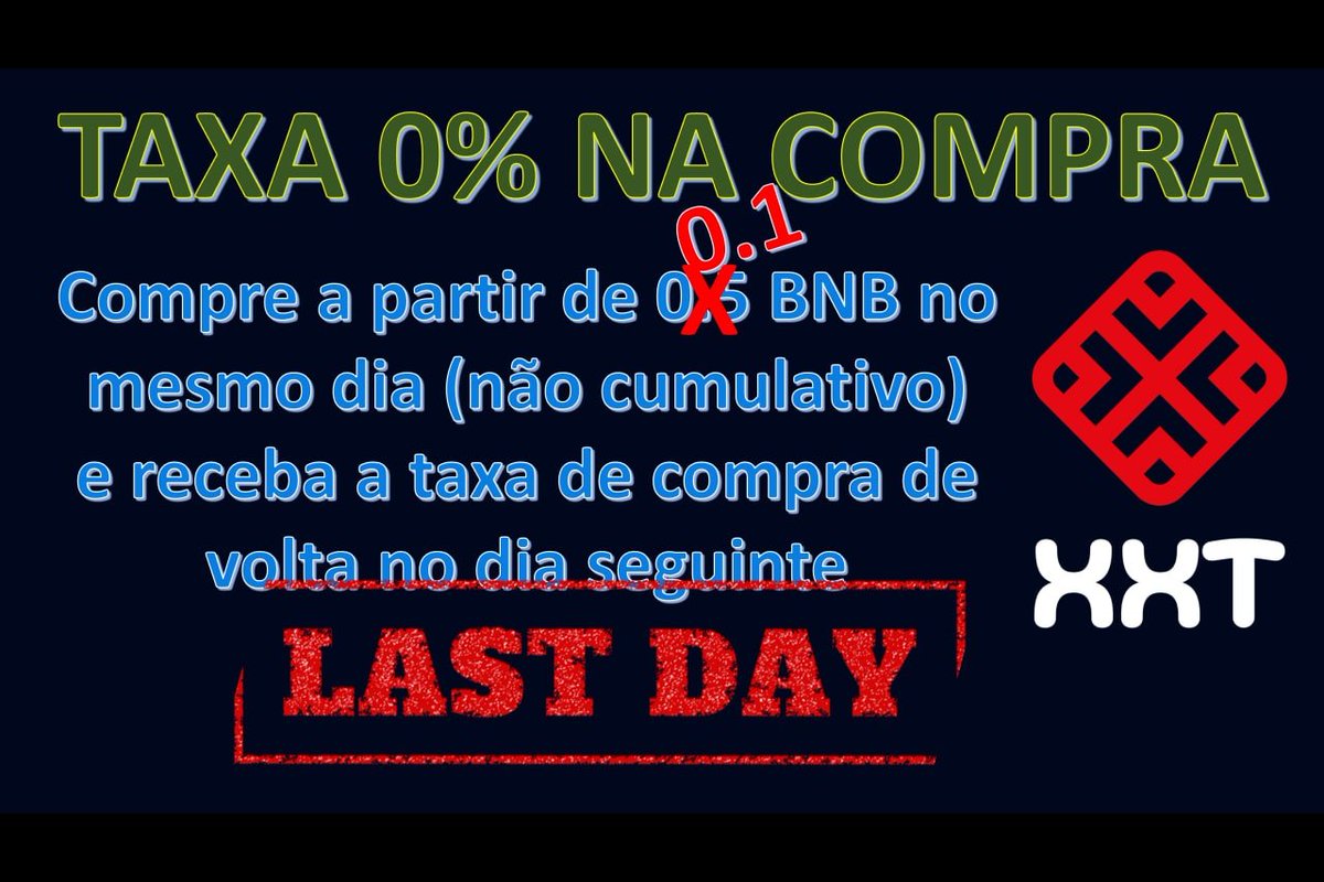 XXT_Token's tweet photo. Último dia da com taxa 0% NA COMPRA @XXT_Toen
Saiba mais em https://t.co/ini2lcdZTi
#xxt #bitcamxxt #bitcoin #BTC #binance #crypto #loteria #lottery #nft #cryptocurrency #coinmarketcap #coingecko #pancakeswap #trustwallet #metamaskwallet #BinanceSmartChain #shiba https://t.co/OLUTRalsET