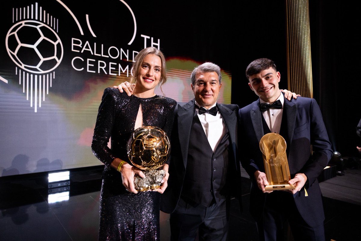 JoanLaportaFCB's tweet photo. Enhorabona, @alexiaputellas! El teu talent i compromís dignifiquen els 122 anys d’Història del Club. 

Felicitats, @Pedri! Amb tu, el futur de l’equip serà gloriós.

#BallonDor #TrofeuKopa https://t.co/pqYfpFeBos