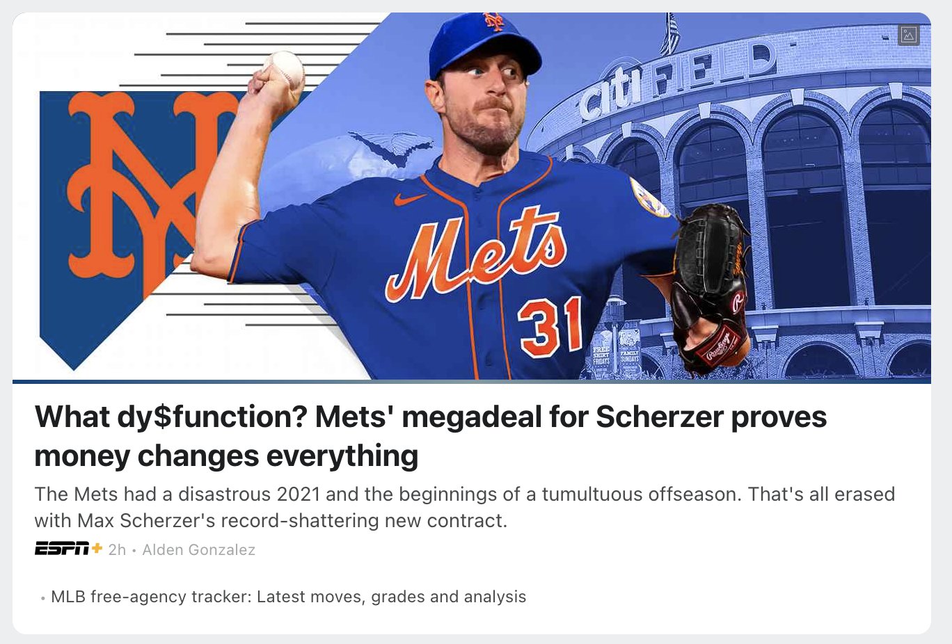 Paul Lukas on X: ESPN home page shows Scherzer photoshopped into a No. 31 Mets  jersey — which he will never wear, because that number is retired for Mike  Piazza.  /