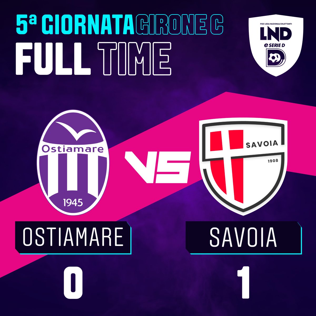 SavoiaeSports's tweet photo. 📌 FULL TIME

🏆 @LegaDilettanti eSerie D
📅 5ª giornata
🆚 @OstiamareESP 
✅ 0-1
⚽️ @FiIinho10
👟 @Supremacy1194 
🏅 @FantaCecco10 

#ProClubItalia #eSerieD #BianchiAlè 🏳️ https://t.co/4IFy0PYI8j