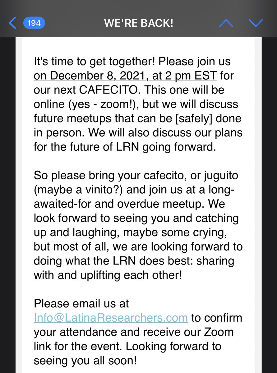 The <a href="/LatinaRAS/">Latina Researchers</a> is BACK! After a long hiatus please join us at our Cafecito next week. Email us at info@latinaresearchers.com to confirm your attendance. #lrnbegreat #thisiswhataprofessorlookslike