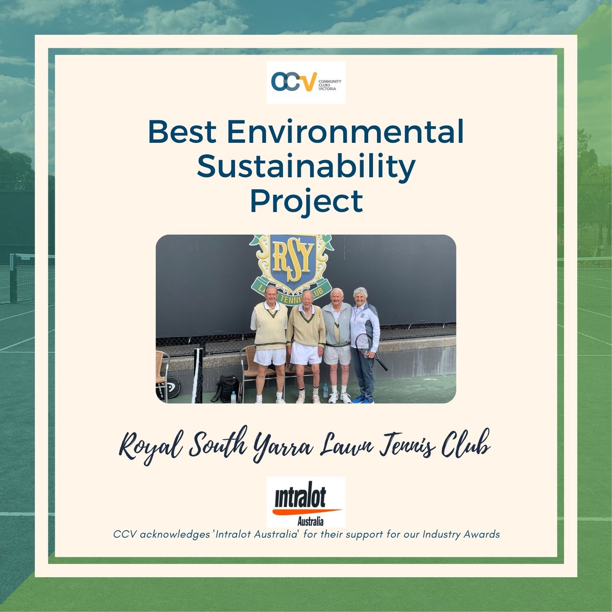 CommunityClubsV's tweet image. CCV would like to congratulate our ‘Best Environmental Sustainability Project’ winner, Royal South Yarra Lawn Tennis Club . #CCVAwards2021 #celebration #clubs