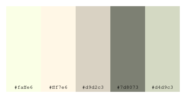 ColPaletteBot's tweet photo. Beep beep, here's a pretty color palette for you!
color-scheme.js parameters used:
- hue: 285
- variation: pale
- colors: #faffe6, #fff7e6, #d9d2c3, #7d8073, #d4d9c3
Have a lovely evening!
#twitterbot #colorpalette #colors #palette #prettycolors https://t.co/YY5tlM6OwD
