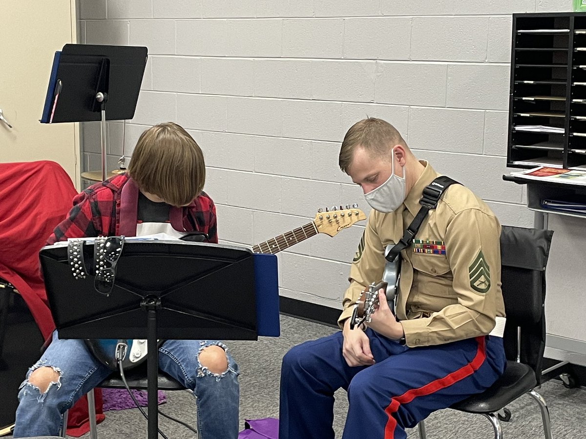 A great start to the week in the <a href="/TuckerCreekMS/">Mighty Mustangs</a> band room with the <a href="/2nd_MAW/">2nd Marine Aircraft Wing</a> Band! A great group of Marines joined our jazz band rehearsal to provide support and mentorship. Thankful for our community and partnership with <a href="/MCASCPPA/">MCAS Cherry Point</a>