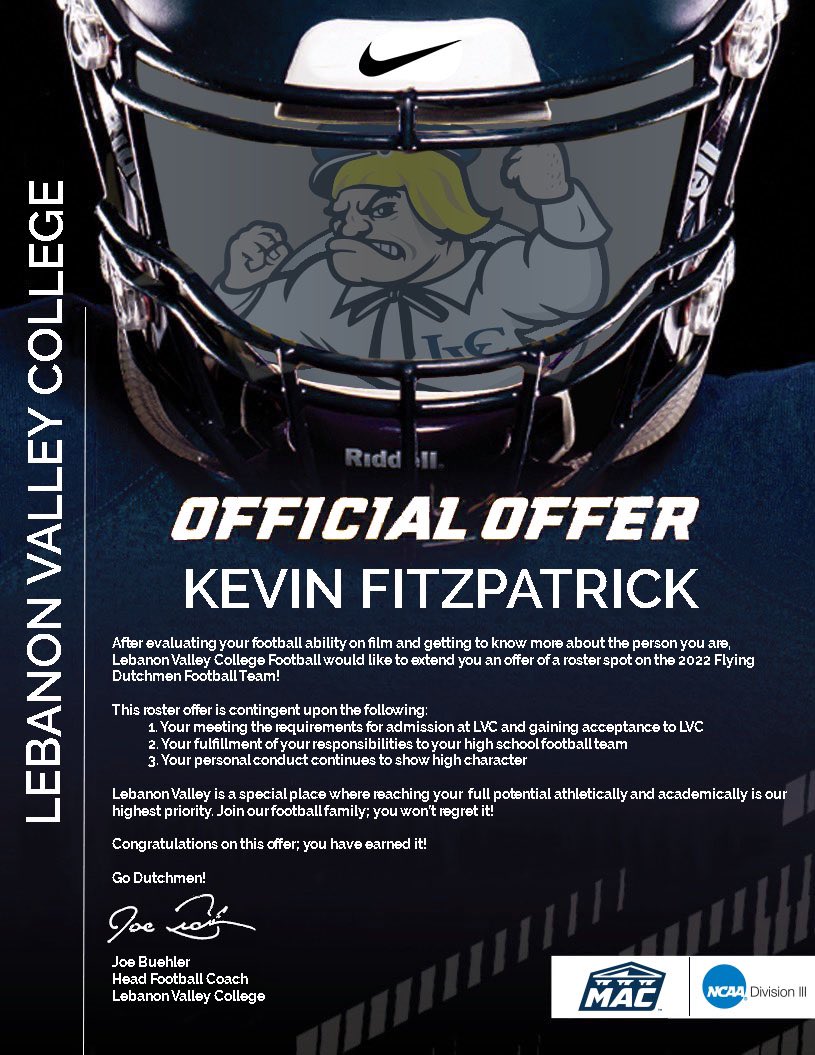 kevinfitzzz's tweet photo. Thankful for the offer from LVC. Excited to see what the future holds. @PFNDan570FB @CoachMelhorn @LVC @farrmj https://t.co/L7ZUiAUZM4