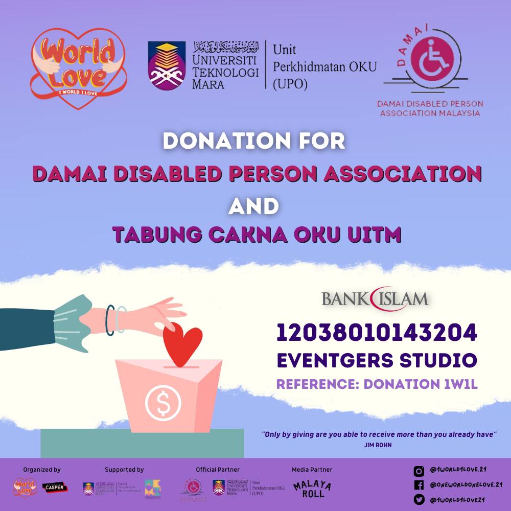 1world1love21's tweet photo. We are running a donations for Damai Disabled Person Association and Tabung Cakna OKU UiTM. Your donations are greatly appreciated✨ https://t.co/XmlqCZ7siZ