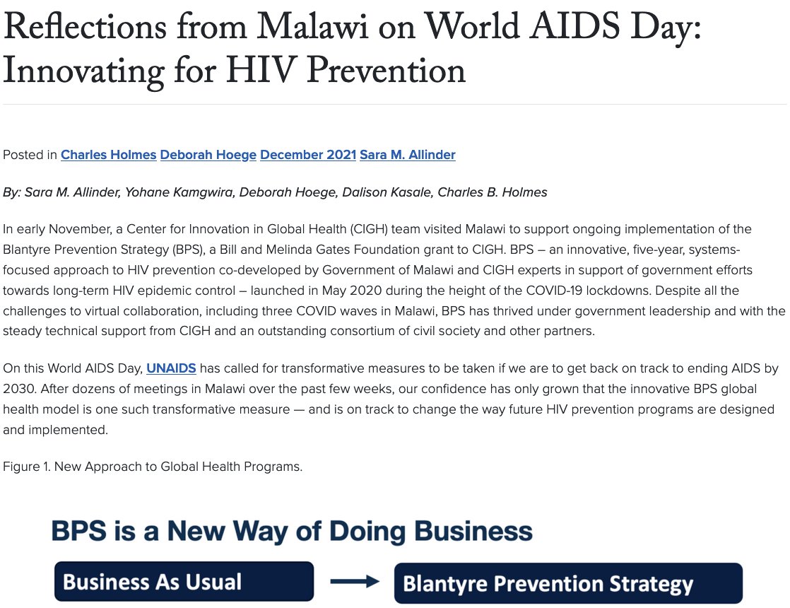 On #WorldAIDSDay2021  <a href="/UNAIDS/">UNAIDS Global</a> is calling for transformative new approaches to getting back on track to #EndingAIDS by 2030

After recent mtgs, Malawi gov't &amp; <a href="/Georgetown_CIGH/">Center for Innovation in Global Health</a> experts reflect on the progress of a transformative new HIV prevention strategy: bit.ly/3E8Dz3p