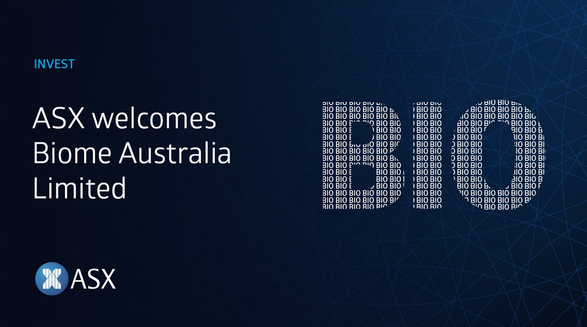 ASX's tweet photo. ASX welcomes Biome Australia. BIO develops, commercialises and markets innovative, evidence-based live biotherapeutics and complementary medicines. We wish you every success for the future. https://t.co/TF9dtduFBk #ListASX #ipowithASX #ASXbell #IPO #ausbiz https://t.co/6jHBY9xRK7