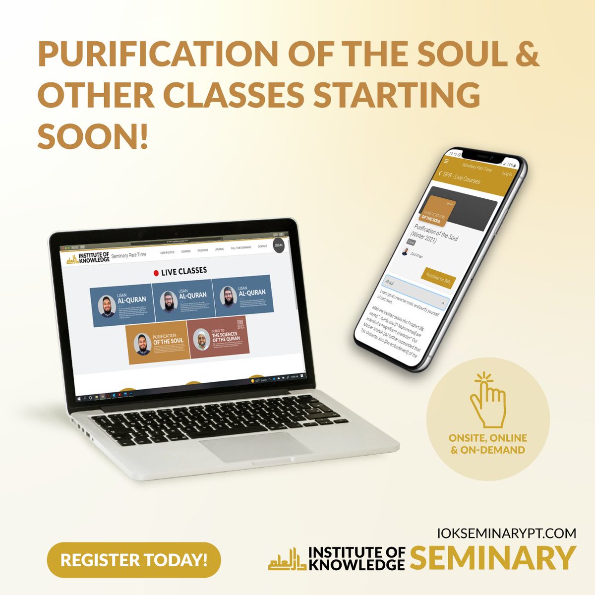 IOKdiamondbar's tweet photo. ***SIGN UP NOW***
New Part-Time Seminary courses starting this Saturday, Dec. 4!

Introducing Purification of the Soul with Sh. Zaid Khan! Saturdays from 11am-1pm PST. ONSITE, ONLINE, &amp; ON-DEMAND.

Sign up today at https://t.co/AMKsrZKipm

#iok #iokchess #iokseminary https://t.co/qak7CGxlCR