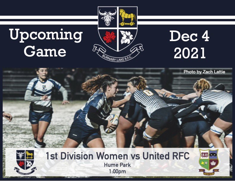 BurnabyLakeRFC's tweet photo. Last game of the Fall season is this Saturday at 1pm in Hume Park! The BLRC Women take on @UnitedRugbyClub . Get out and support your club!
.
#BLRC #BCRugby #burnabyrugby #rugbycanada #rugby #wrugby #womensrugby @BCRugbyNews @bcrugbyunion https://t.co/PJ8KByRxib