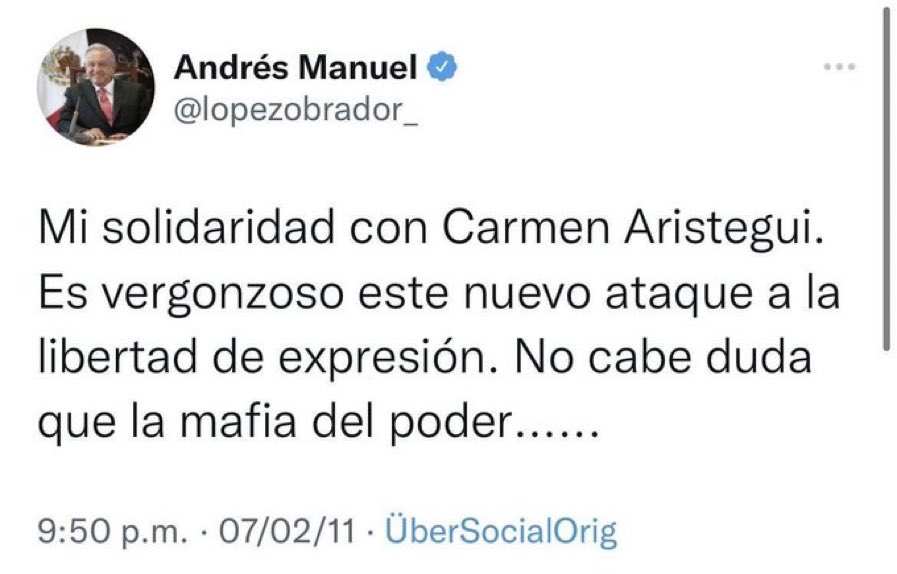 ChumelTorres's tweet photo. Ojalá el AMLO del 2011 pueda salir a defender a Carmen Aristegui de este vergonzoso ataque del AMLO del 2021. https://t.co/Q2qo27FwDQ