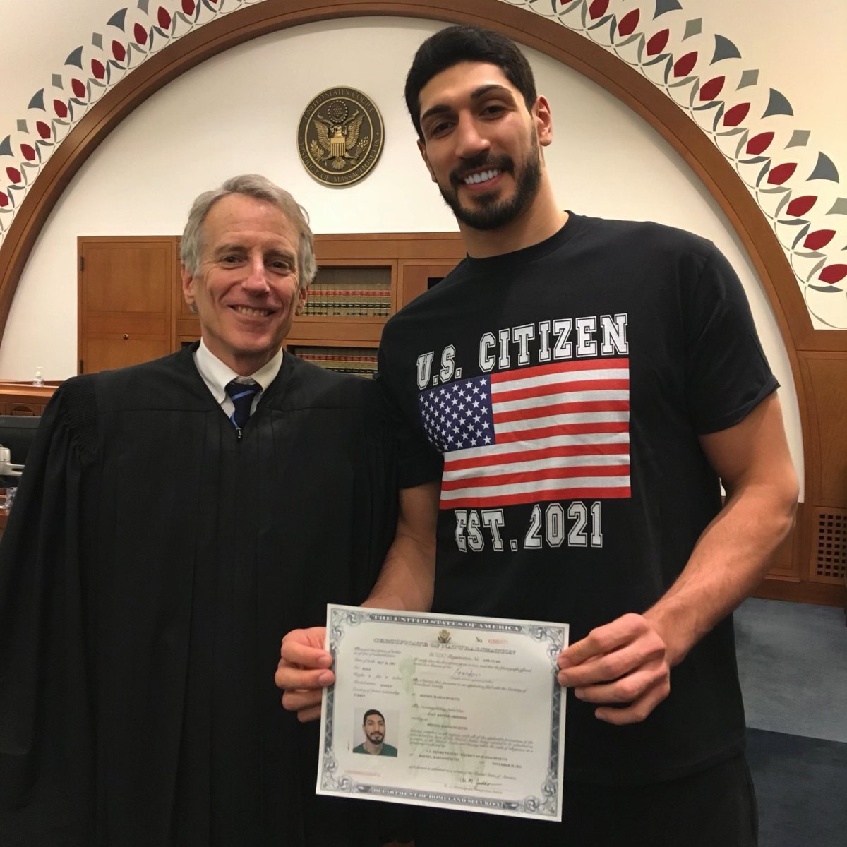 Congratulations <a href="/EnesFreedom/">Enes Kanter FREEDOM</a> on becoming a citizen of the United States of America today 🇺🇸