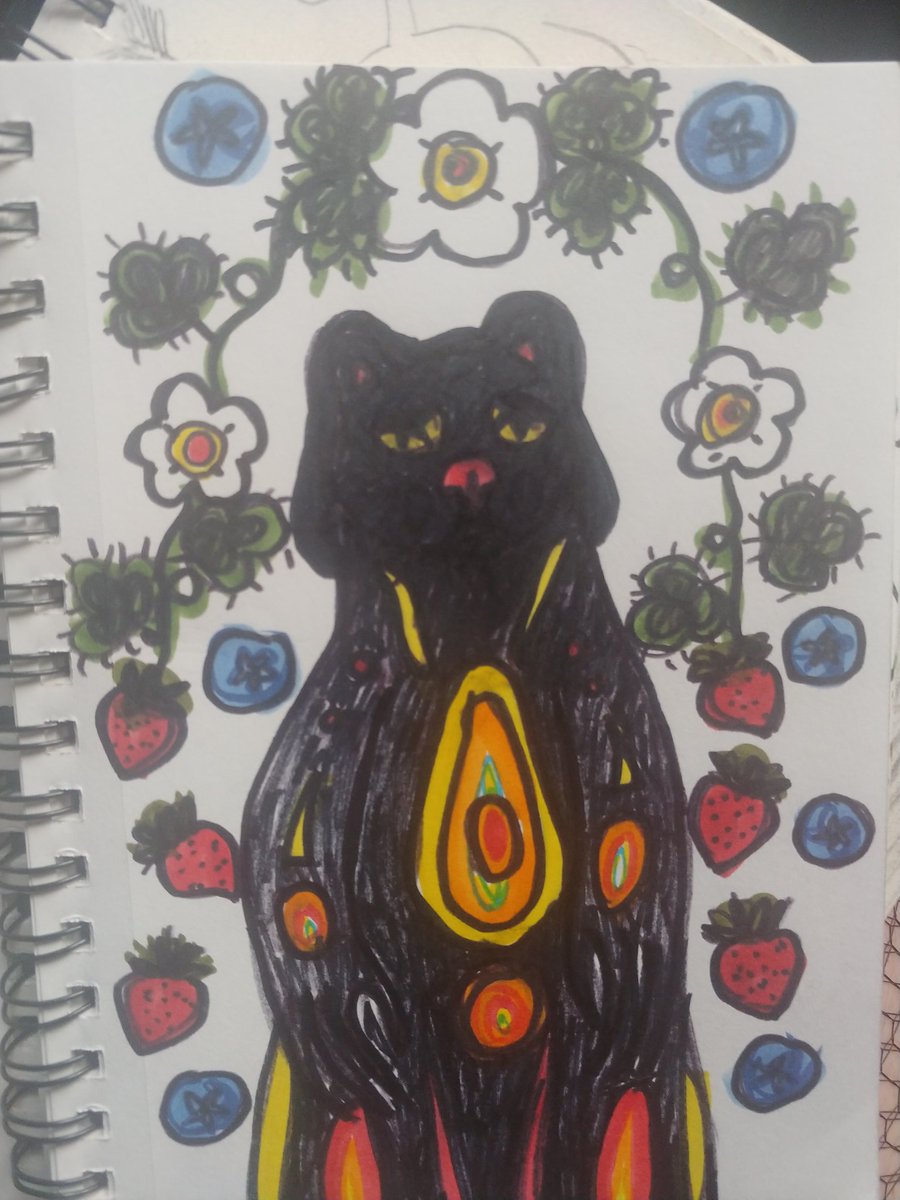 fauxcochon's tweet photo. Messy sketch :) #bear #strawberry #blueberry #makwa #art https://t.co/IzUJw9YZVI