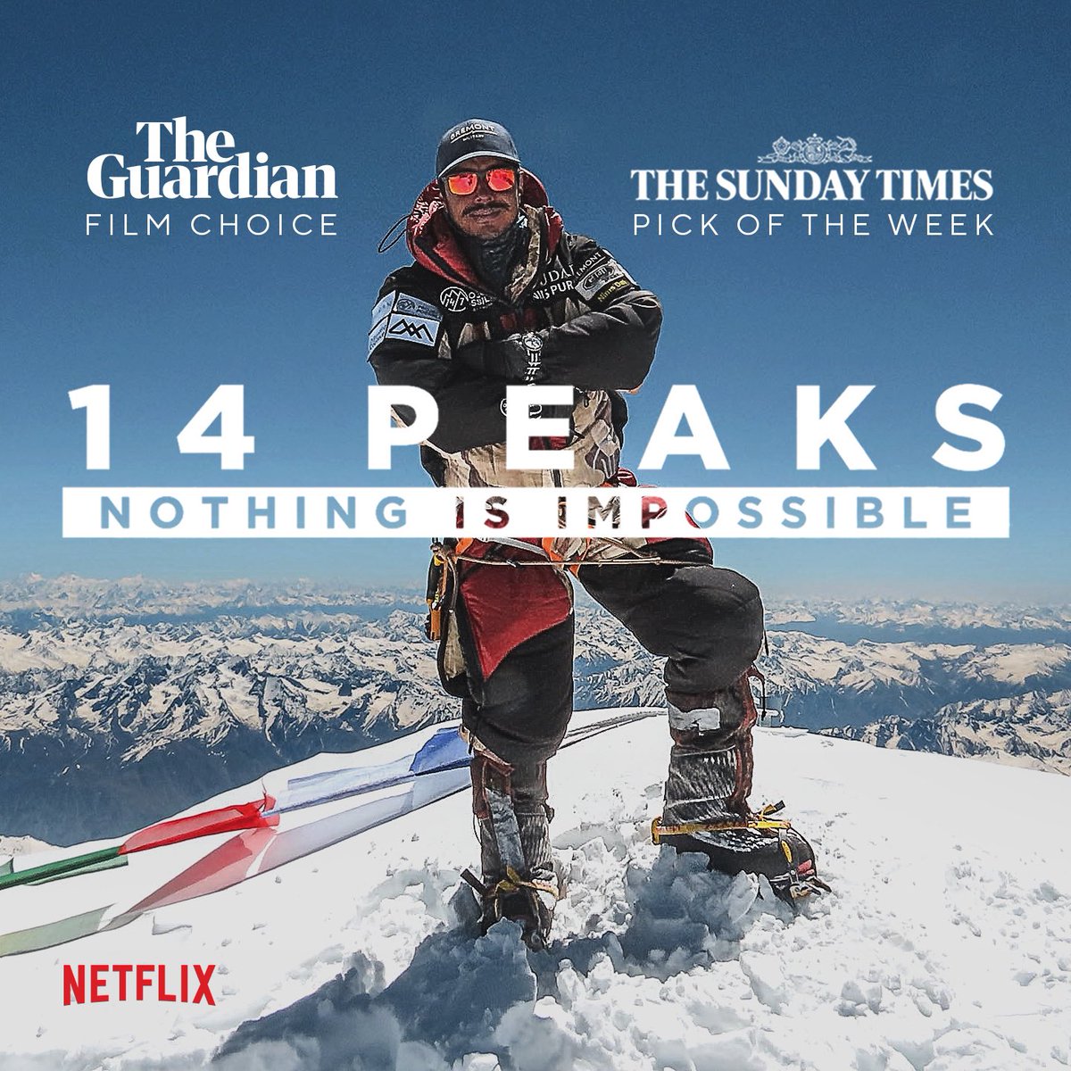 Nirmal Purja MBE (@nimsdai) on Twitter photo Don't just take my word for it - #14Peaks is a must-see! It's <a href="/thetimes/">The Times and The Sunday Times</a> Pick of the Week, <a href="/guardian/">The Guardian</a> 's Film Choice and <a href="/glamourmag/">Glamour</a> ‘s Film Choice.
Thank you for your support of #14Peaks - The Sunday Times called the entire story 'breathtaking.' 
#14peaksnothingisimpossible Don't just take my word for it - #14Peaks is a must-see! It's <a href="/thetimes/">The Times and The Sunday Times</a> Pick of the Week, <a href="/guardian/">The Guardian</a> 's Film Choice and <a href="/glamourmag/">Glamour</a> ‘s Film Choice.
Thank you for your support of #14Peaks - The Sunday Times called the entire story 'breathtaking.' 
#14peaksnothingisimpossible