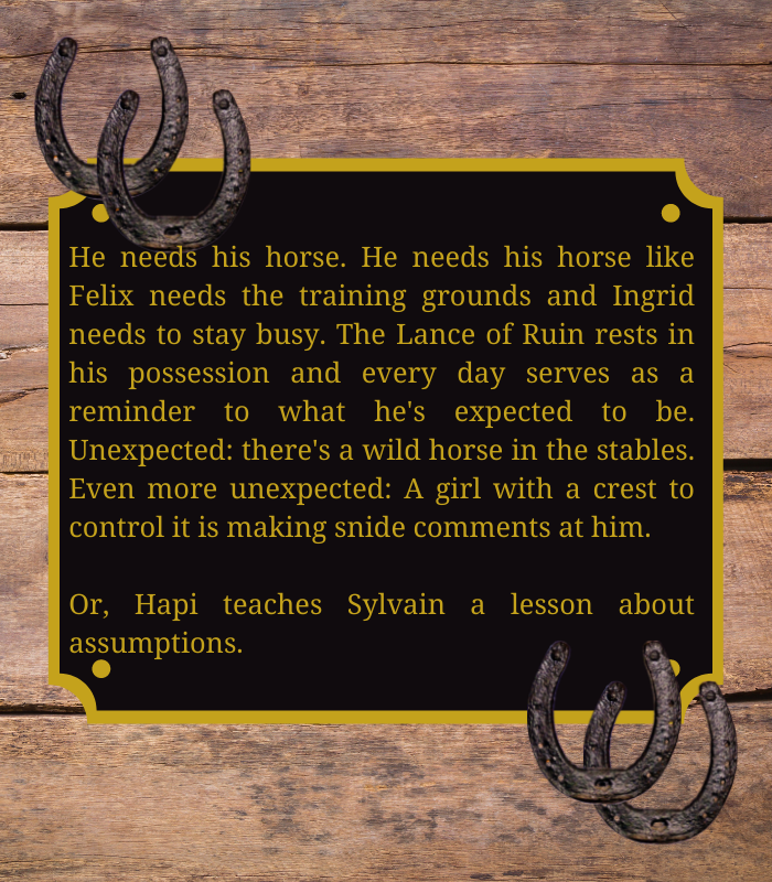 Elasmosaurus11's tweet photo. Rumours
Rated T | ~2k Hapivain
#HapivainWeekend Day 4: Riding (by which I mean Horses)

Link in the comments!

🐴Miscommunication
🐴Getting Together
🐴Sylvain's an idiot
🐴Hapi is savage https://t.co/OrS5IRw7Rk