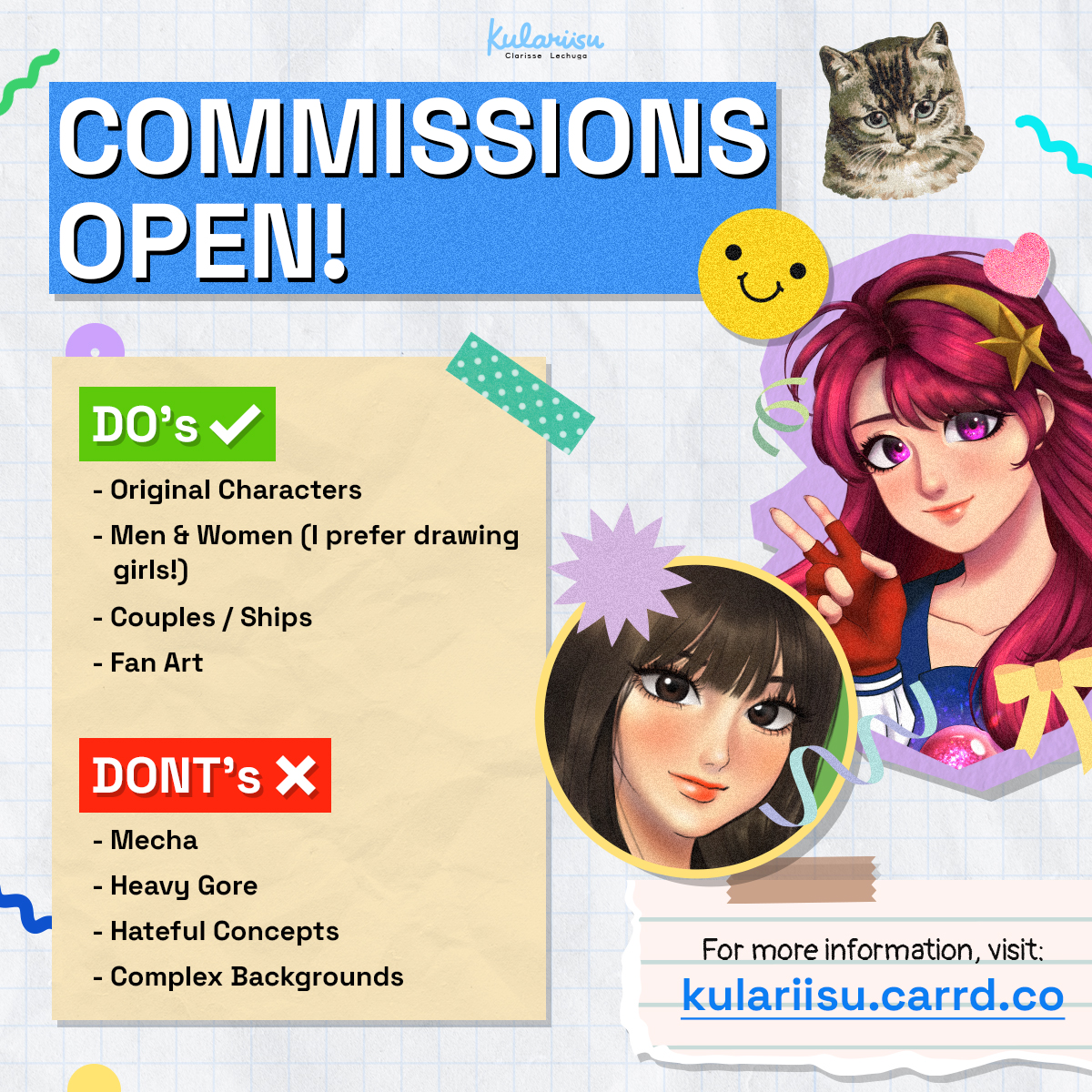 kulariisu's tweet photo. ✨COMMISSIONS OPEN‼️✨
💫RTs are highly appreciated!!💫

💖I'm officially opening art commissions! 💖
(0/5) Slots are available! It'd be a pleasure to doing business with you~!

Please refer to this thread below for more info!
#commissions #artcommissions #commissionsopen #artph https://t.co/UAoahbqhrE