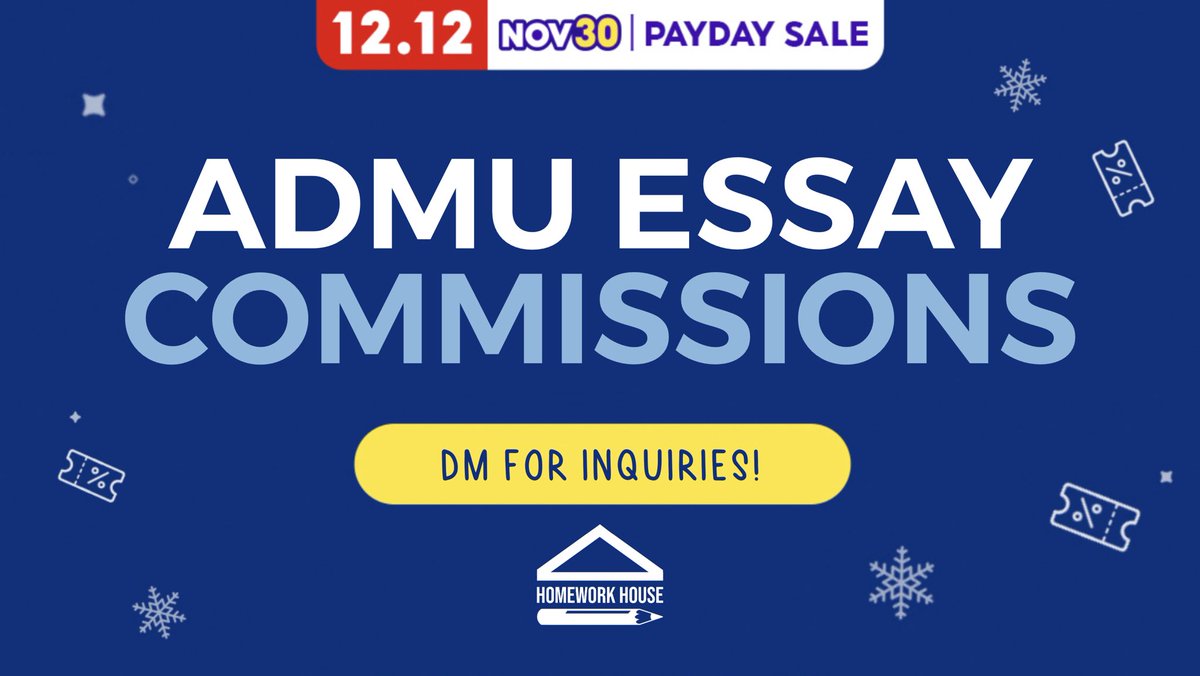 HomeworkHousePH's tweet image. We also do DLSU essays btw... 😳🤩

✨🏮 IPAREVISE O IPASULAT NIYO NA YAN 🏮✨

✨🏮🛒 avail our services now! 🛒🏮✨

☼ comm comms commission commissions commissioner commstwt twt client essay help ateneo admu la salle