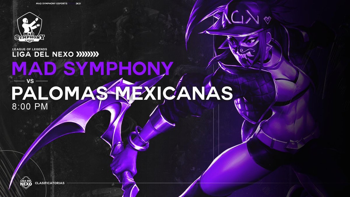 Clasificatorias Liga del Nexo Continuamos con la cuarta partida de las clasificatorias de la LDN, ésta vez en contra de #PalomasMexicanas. Nos vemos por la noche en Twitch en donde sortearemos 5 cajitas misteriosas y 1 skin legendaria. 

🖥: twitch.tv/msekliny
⌚: 8:00 PM