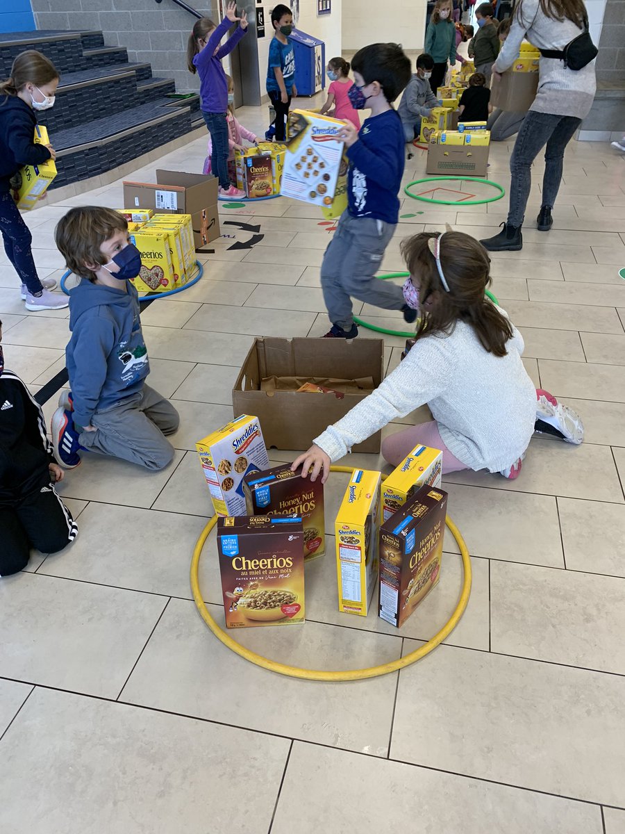 Proud of our school for bringing in 97 yellow cereal boxes for <a href="/foodsharingproj/">The Food Sharing Project</a>  And very proud of our Grade 1 sorters, counters &amp; domino designers! <a href="/MrsC_LDSB/">Mrs. Chomitz (Sills)</a> #LDSBmath #WeAreOne