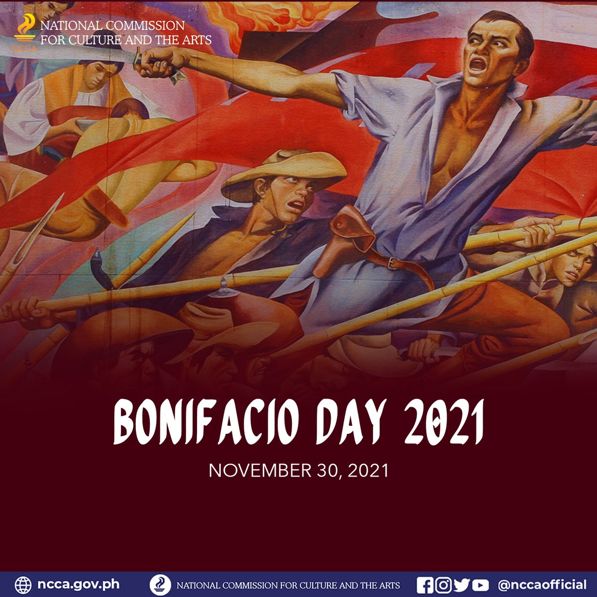 Patuloy ang pakikibaka para sa pagbubuklod at paghilom. 

Nakikiisa ang Pambansang Komisyon para sa Kultura at mga Sining sa ng ika-158 Araw ni Bonifacio / Bonifacio Day sa temang Bonifacio 2021: Pagbubuklod para sa Kaligtasan at Kalusugan ng Bayan" 

#BonifacioDay