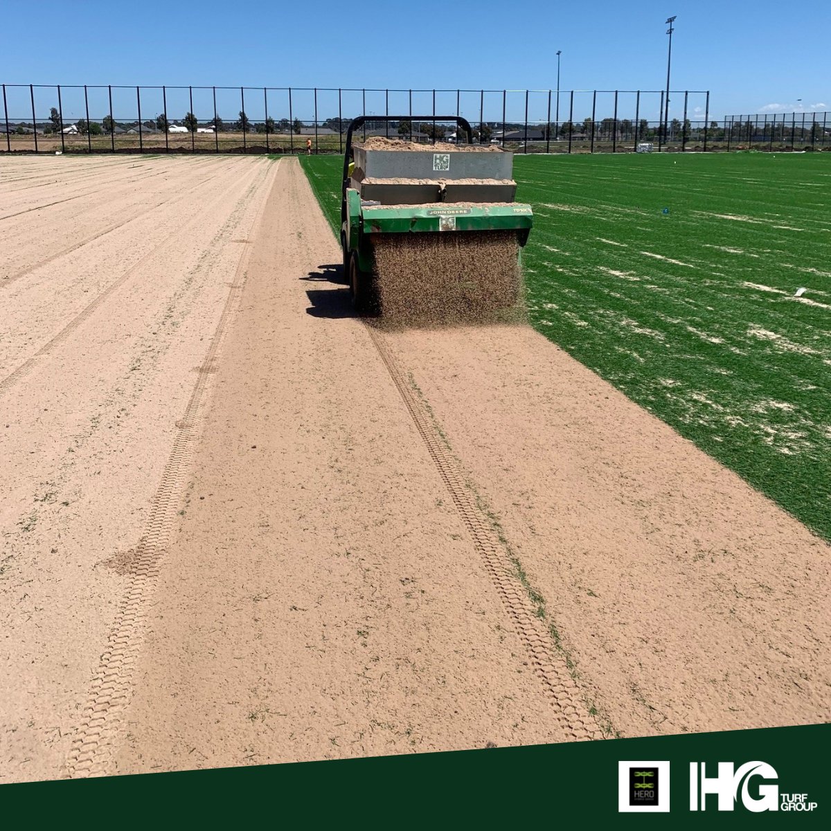 HGTurfGroup's tweet photo. Rolling out the green carpet! 🟢

It's exciting times as we enter into the latter stages of installation of the new #HEROHybridGrass Pitch for @MelbourneCity and the @CityOfCasey at their wonderful new facility at Casey Fields.

Well done to all involved! https://t.co/Q94wM2cRxA