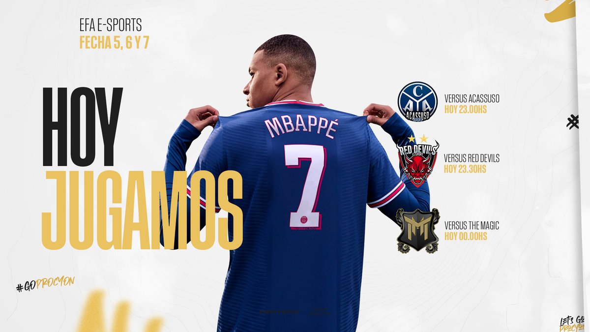 #FIFA💻l  TRIPLE FECHA🤯

Hellfish esta preparado para remontar en la tabla, se vienen 3 partidos importantes donde nuestra escuadra esta dispuesta a dejar todo en la cancha🤫

🆚 <a href="/AcassusoeSports/">ACASSUSO ESPORTS</a>  
🆚 Red Evils E-sports
🆚 The Magic

📲Sin transmisión 

#GoProcyon🦝 #GoHellfish