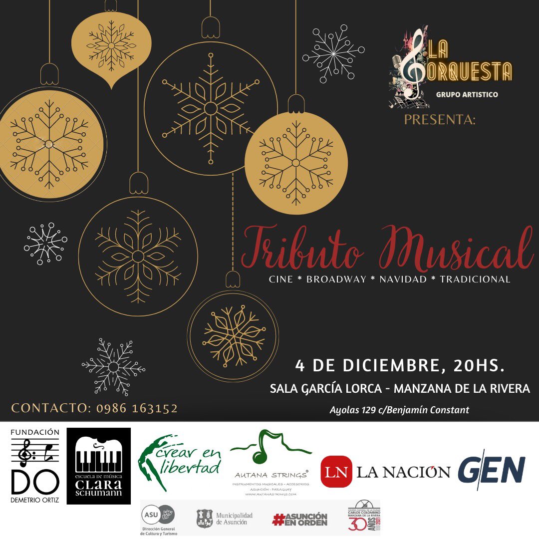 EmbajadaEcuPRY's tweet photo. No se pierdan este show musical!!🤩🎉💫
Ecuador 🇪🇨 apoya al arte 🎭🎼🎬🎻 en Paraguay 🇵🇾
👉🏼Sábado 4/12/21
⏱20hs
📍@riveramanzana
@ApunteFranco
#tributomusical #cine #broadway #navidad🎄 #tradicional https://t.co/nuEPPZBbsz