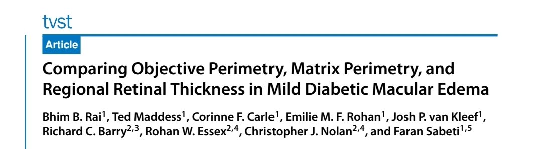 Proud of my PhD students recent publication in identifying biomarkers in sight-threatening Diabetic Retinopathy. tvst.arvojournals.org/article.aspx?a…
Peripheral retinal function holds the key, we just need to start looking in the right place. Thank you <a href="/DiabetesAus/">Diabetes Australia</a> for supporting this work.