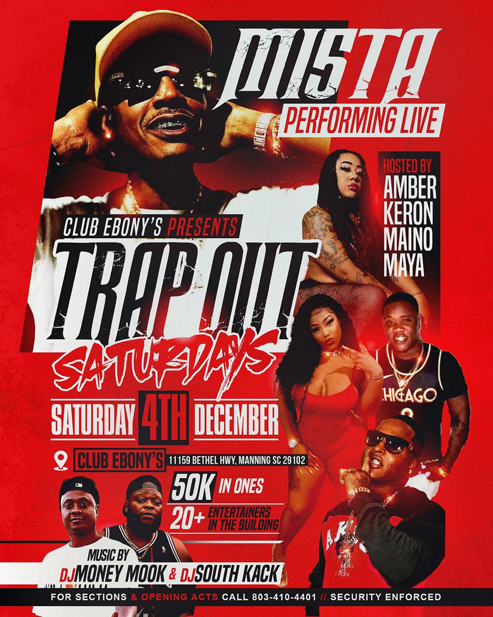 DjMoney_Mook's tweet photo. @Da_Mi5ta Will Be Trappin Out
 Club Ebony’s This Saturday ‼️
       🗣Yeah You Heard 👂🏾 Right‼️
 #Mi5ta Will Be #PerformingLive 🎤 
         On The 4th‼️ 🎥🎬🎞
             ➖➖➖➖➖➖➖
💥🤑OVER 50K IN ONES‼️💰
💥‼️20+ NEW EXOTIC DANCERS‼️
         MUSIC #BYME &amp; @djsouthkack https://t.co/d0FprUc8x3