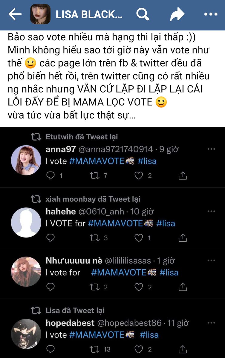 FormyLalalisa's tweet photo. Nhà Lilies lưu ý ạ, phải thêm gì đó vào cú pháp vote nhé chứ đừng twitter mỗi cú pháp ko, tw sai mà cứ rw lại nv thì spam hoàn toàn. Như em sẽ đăng vầy: 
I vote #MAMAVOTE #lisa i miss you babe chẳng hạn https://t.co/5zOr5ydsIs