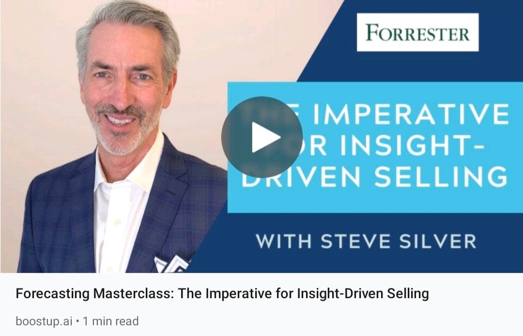 BoostUp_ai's tweet photo. Listen to Steve Silver, VP and Research Director at Forrester, share his thoughts on the need for insight-driven sales [in 10 mins] ⏰  on a recent https://t.co/uxQSlI7bC4 roundtable.

https://t.co/wJnq4kxISZ

#sales #InsightSelling #SalesForecasting #RevenueOperations #RevOps https://t.co/e2fZX2D3MQ