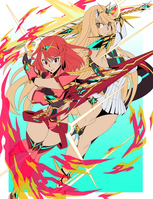 Pyra &amp; Mythra❤️💛
A preview for the 4th anniversary in just 2 days!

#Xenoblade2 #ゼノブレイド2 
#XenobladeChronicles2 