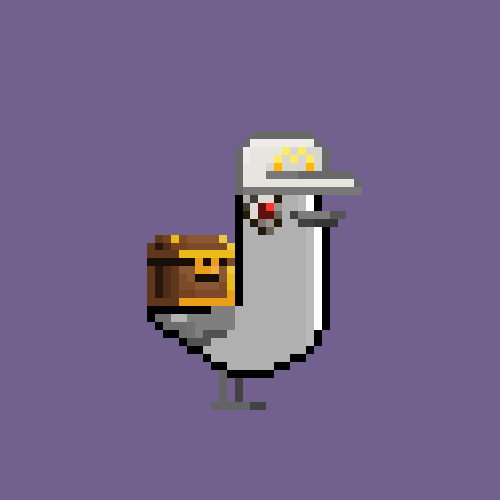 CryptoGulls's tweet photo. It's 2049. McDonald's only employs robots to increase efficiency. This one is the richest in the province. All the gulls envy him. To this day, no one knows what treasures he keeps in his chest. 

#McDonalds #SolanaNFT #PixelNFT #StealthLaunch https://t.co/Wz5j7ilMg9