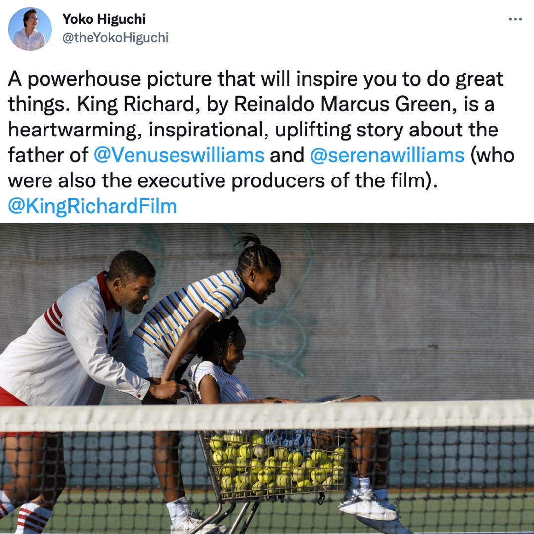 Don't miss the film audiences are describing as inspirational, motivating, &amp; uplifting. Based on the true story of Venus &amp; Serena Williams, #KingRichard is a must-see. Get your <a href="/KingRichardFilm/">King Richard Film</a> tickets to see it in theaters &amp; streaming on @HBOMax* today. kingrichardfilm.com