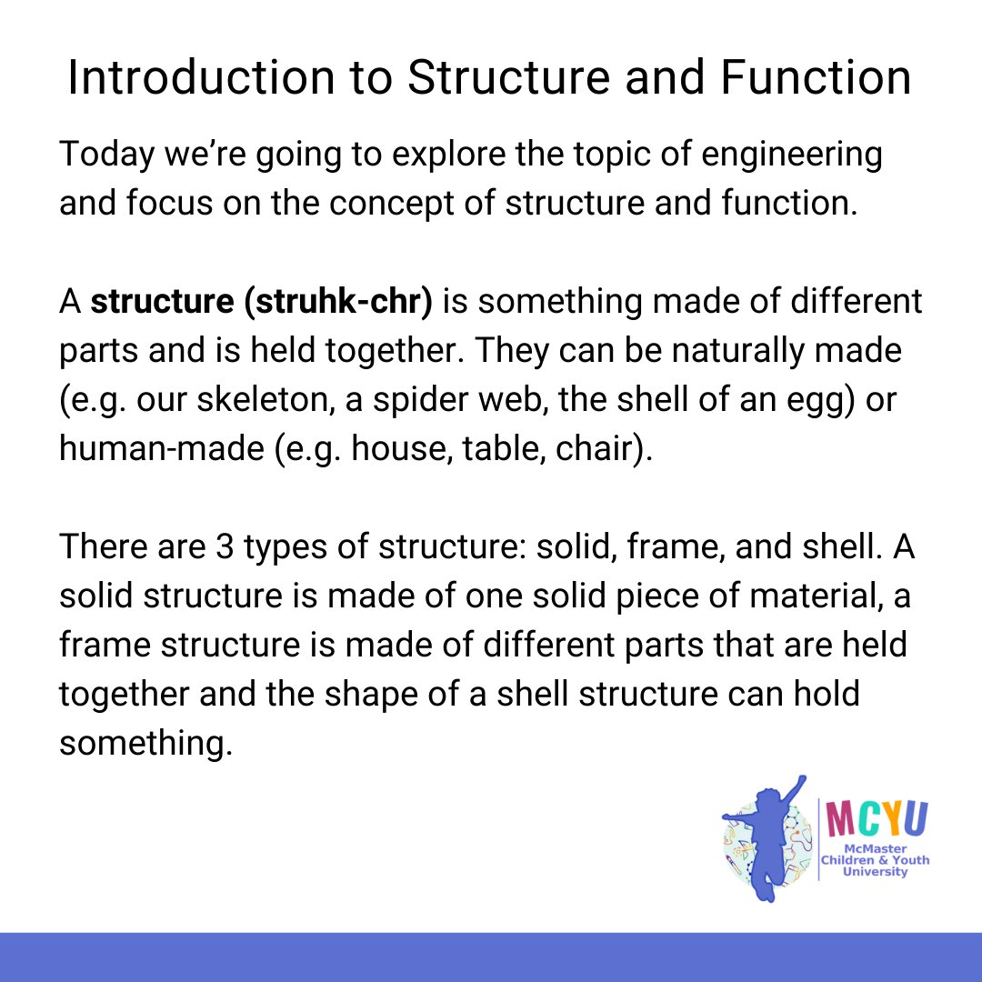 McMasterCYU's tweet photo. Today's question is: why is structure and function an important engineering concept?

Write your guesses below and on Wednesday we'll discover the answer together! #QuestionDiscoverCreate #MCYUengineering https://t.co/JUcanaT6JT