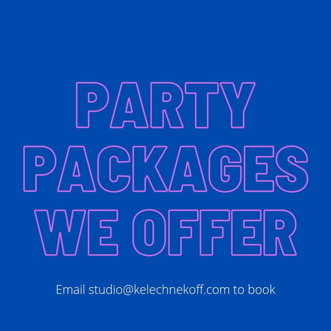 klchnkff_studio's tweet photo. We offer 3 different party packages at Kelechnekoff Studio. You can book a party for 2022 by emailing studio@kelechnekoff.com! https://t.co/Z1MyewWW4P